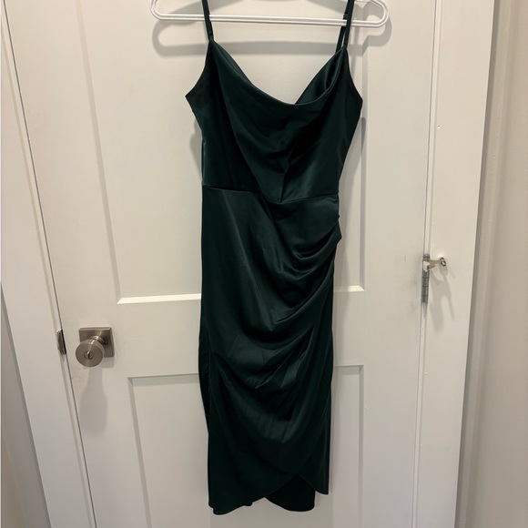 Azazie Asymmetrical Green Dress - Picture 2 of 3